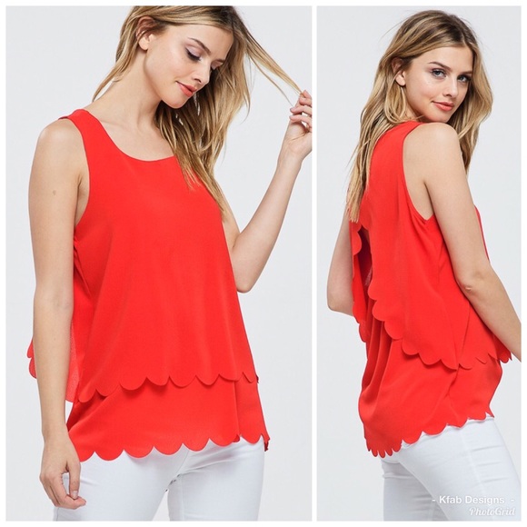❤️LAST 1! ☀️Tomato Red Double Tier Scallop Top! - Picture 4 of 5